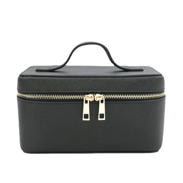 Genuine Leather Cross Pattern Portable Travel Toiletry Bag Large Capacity Dinner Hand Carrying Cosmetic Case - Image 9