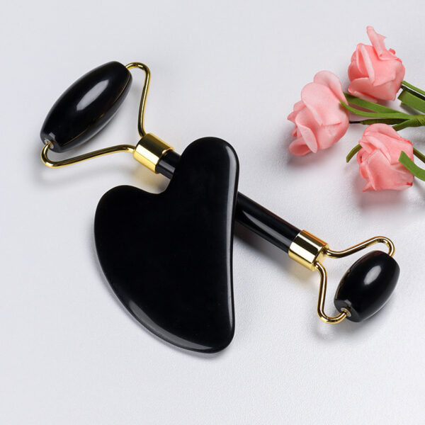 Natural Quartz Scraper Jade Roller Guasha Set Black Genuine - Image 5