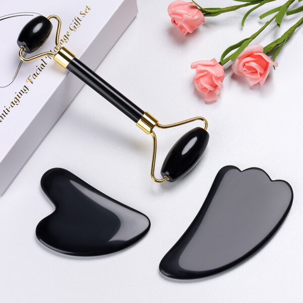 Natural Quartz Scraper Jade Roller Guasha Set Black Genuine - Image 4