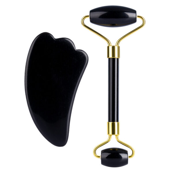 Natural Quartz Scraper Jade Roller Guasha Set Black Genuine - Image 3
