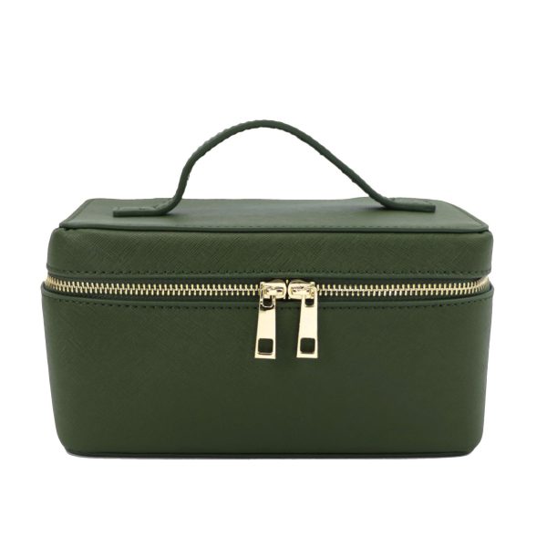Genuine Leather Cross Pattern Portable Travel Toiletry Bag Large Capacity Dinner Hand Carrying Cosmetic Case - Image 4