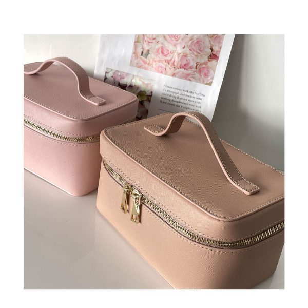 Genuine Leather Cross Pattern Portable Travel Toiletry Bag Large Capacity Dinner Hand Carrying Cosmetic Case - Image 10