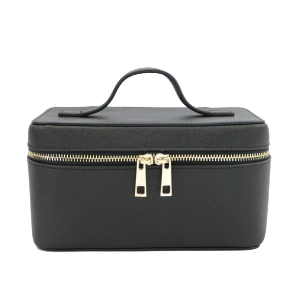 Genuine Leather Cross Pattern Portable Travel Toiletry Bag Large Capacity Dinner Hand Carrying Cosmetic Case - Image 2
