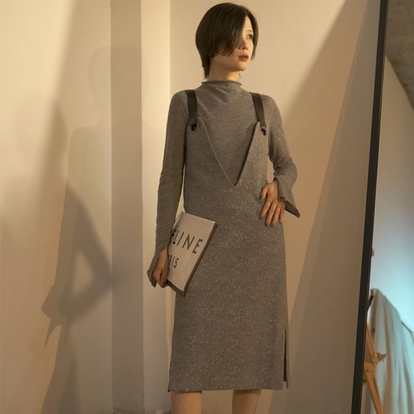 Designer Women's Leather Shoulder Strap Dress