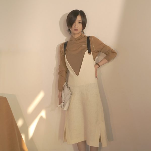 Designer Women's Leather Shoulder Strap Dress - Image 4