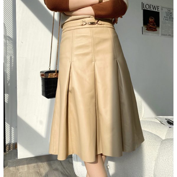 Leather High Waist Pleated Skirt - Image 3