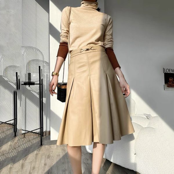 Leather High Waist Pleated Skirt - Image 2